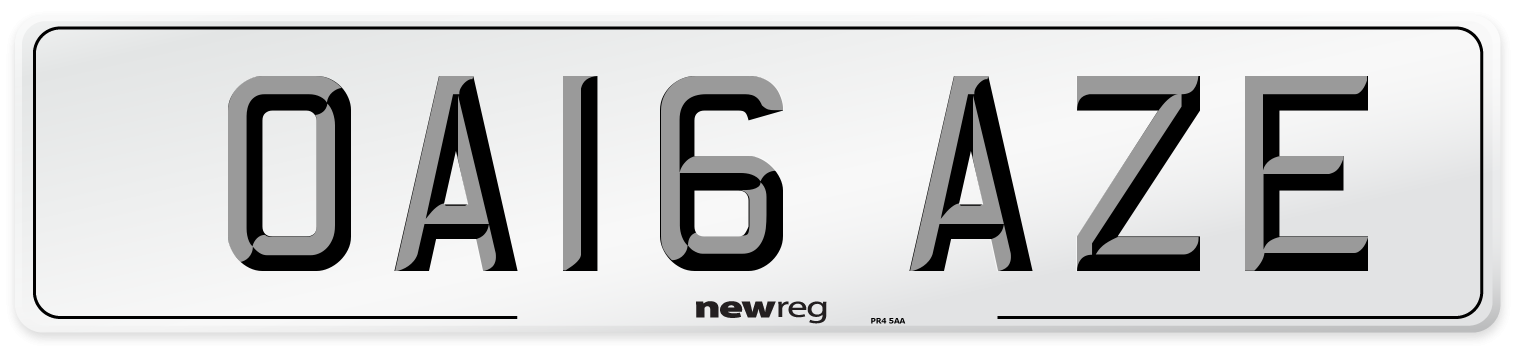 OA16 AZE Number Plate from New Reg